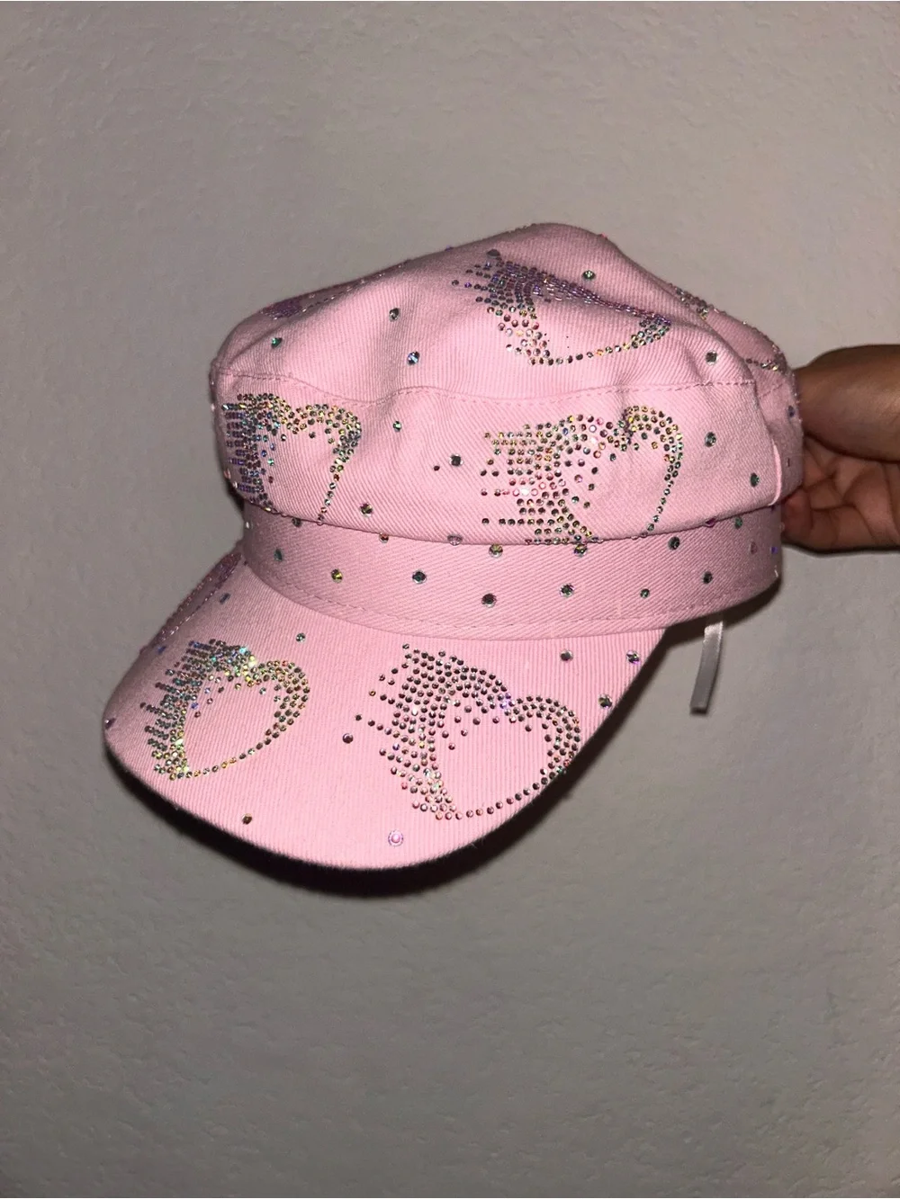 Pink Y2K Rhinestone Heart Cadet Hat